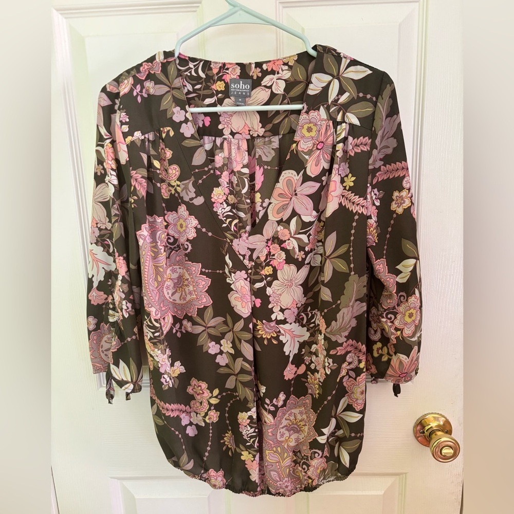 Soho New York & Company Floral Blouse - Pink and Brown